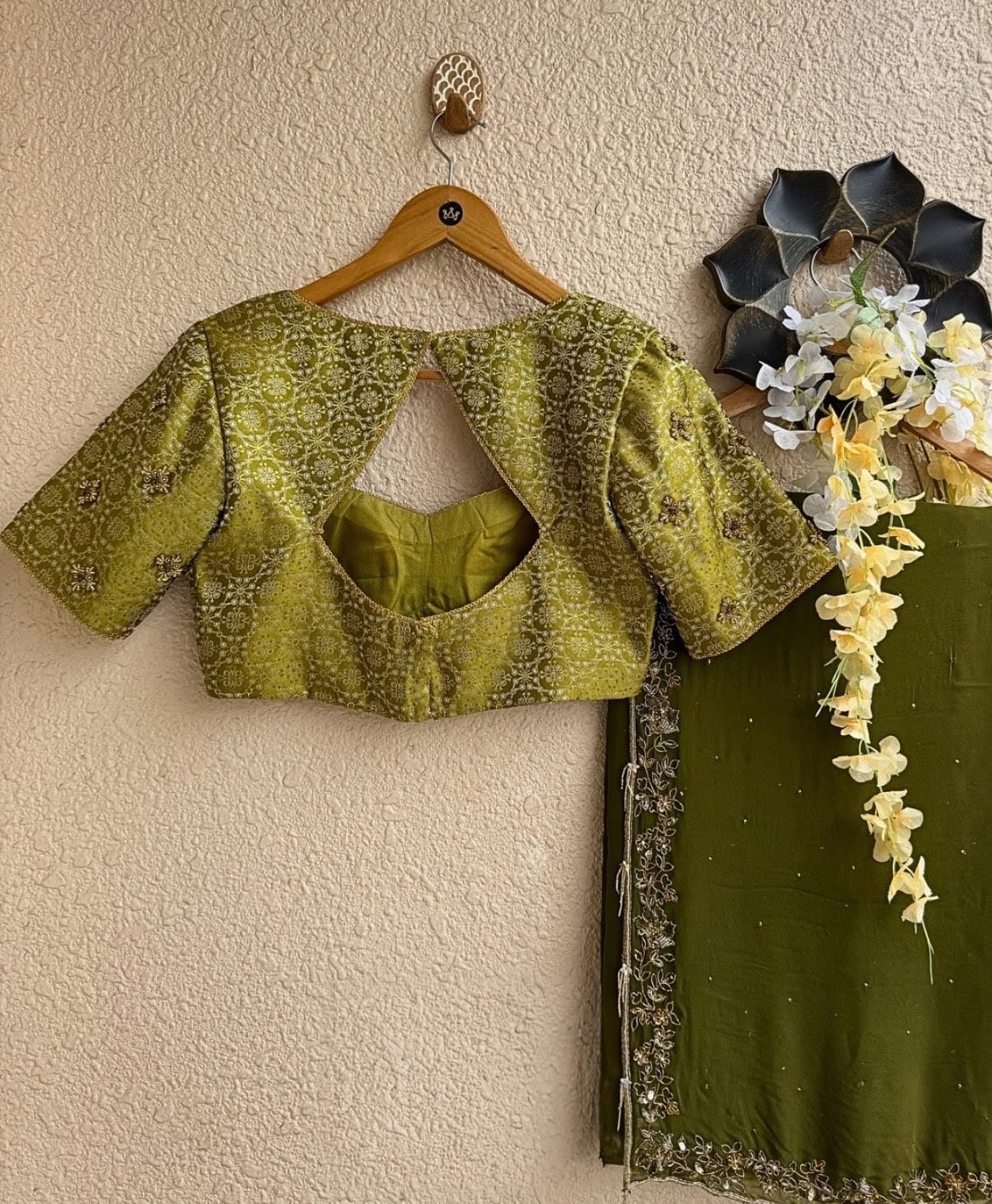 Green Color Heavy Brocked Blouse