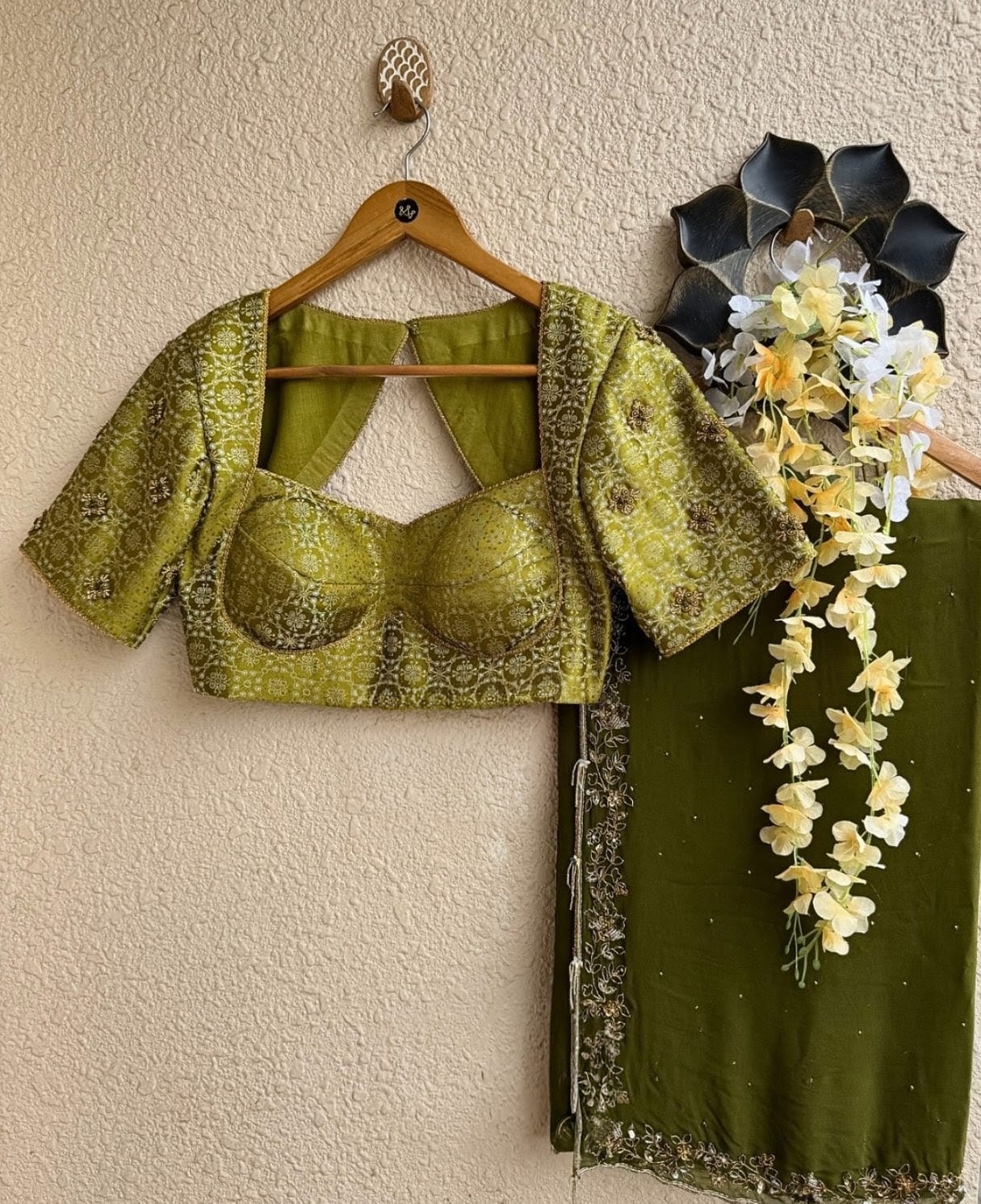 Green Color Heavy Brocked Blouse