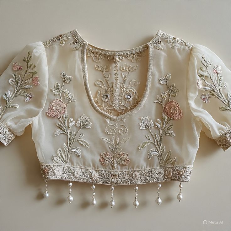 Womens Tissue Embroidered Padded Blouse with Zari