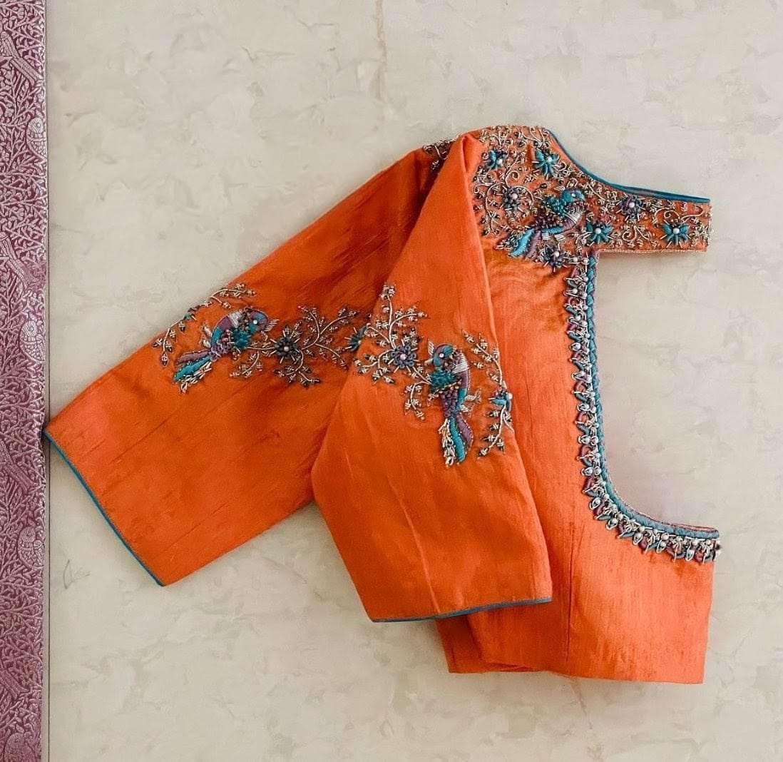 Orange Bling Bling Embroidered Blouse