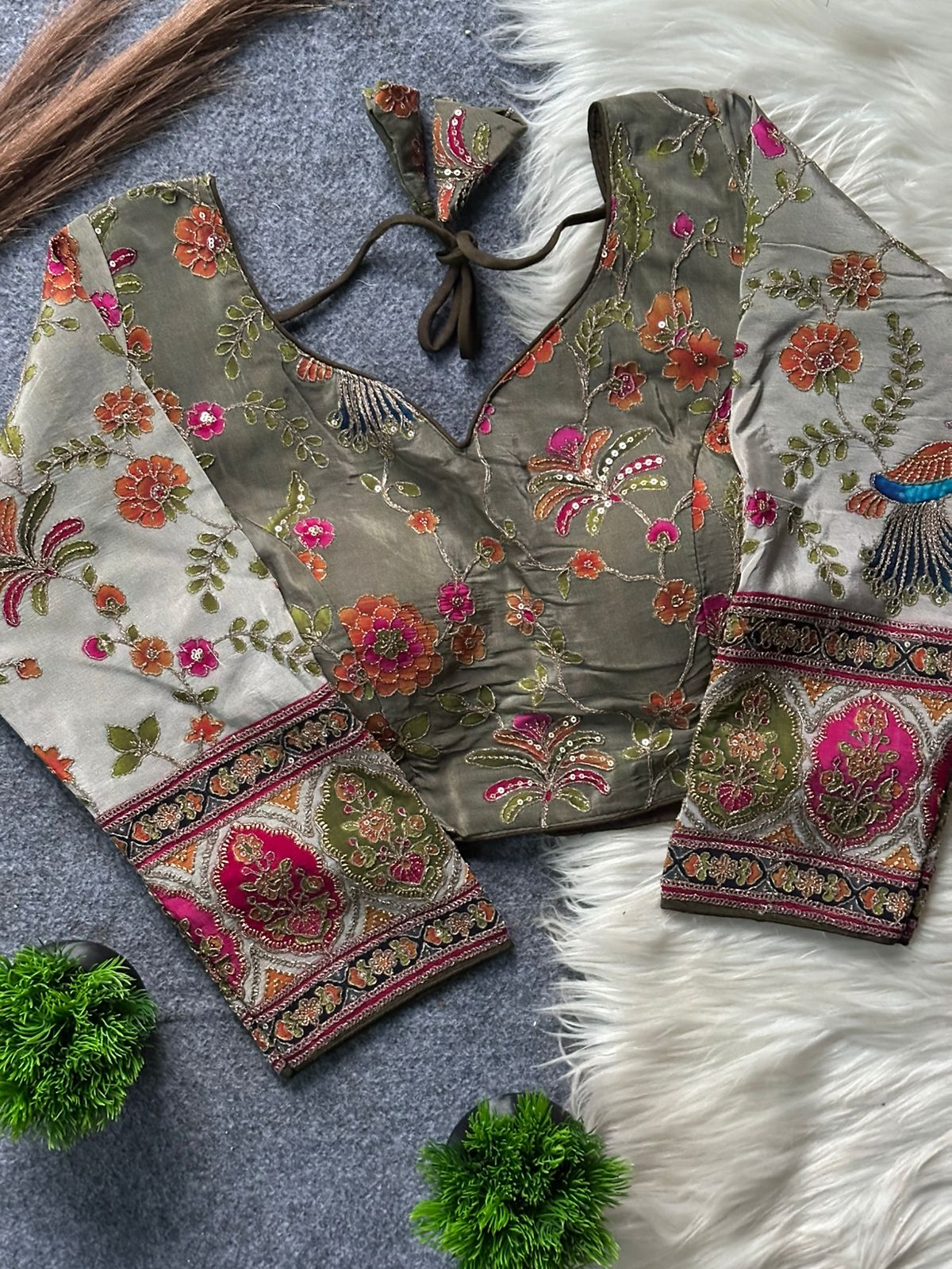 Premium Embroidered Blouse Featuring Traditional Hand Embroidered Story Panels (8 Color)