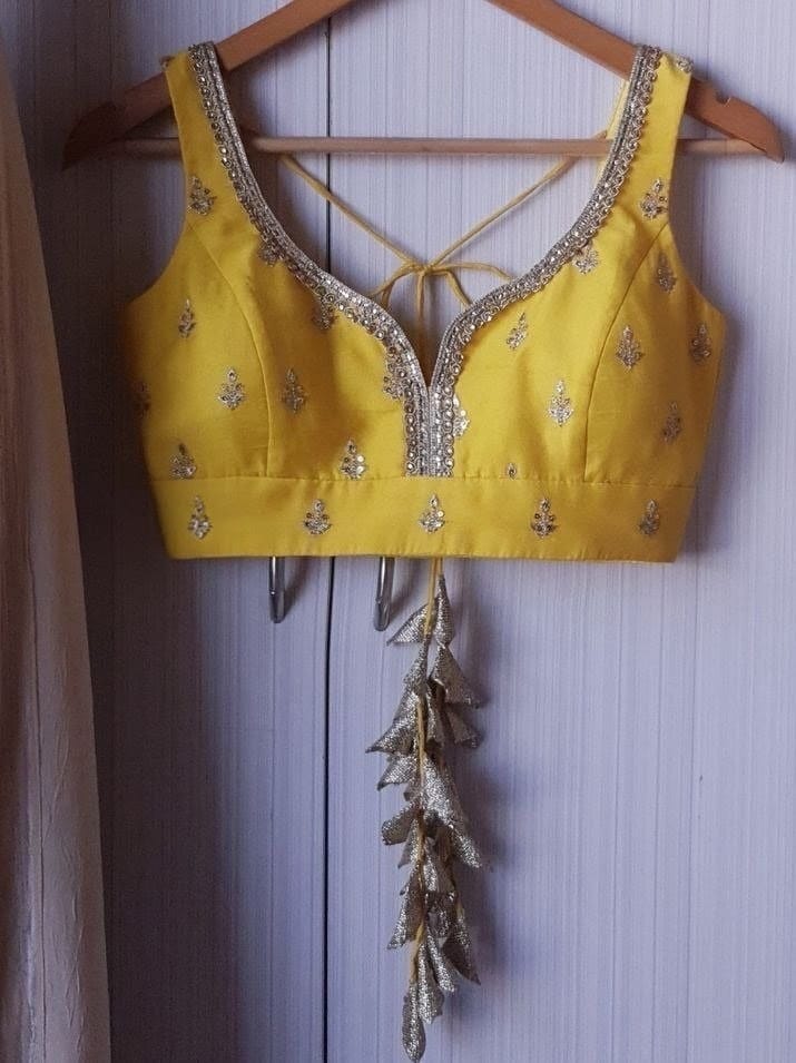 Buy Indian Yellow Embroidered Chanderi Blouse