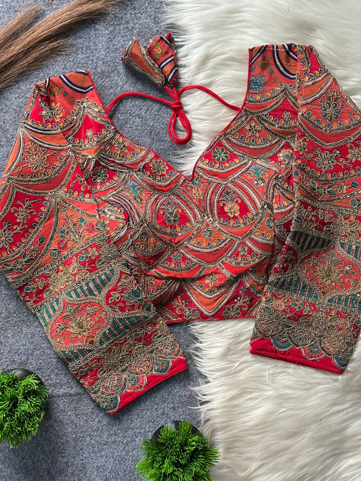 Premium Embroidered Blouse Featuring Traditional Hand Embroidered Story Panels (8 Color)