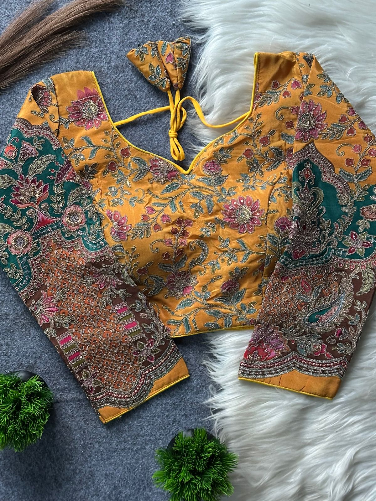 Premium Embroidered Blouse Featuring Traditional Hand Embroidered Story Panels (8 Color)