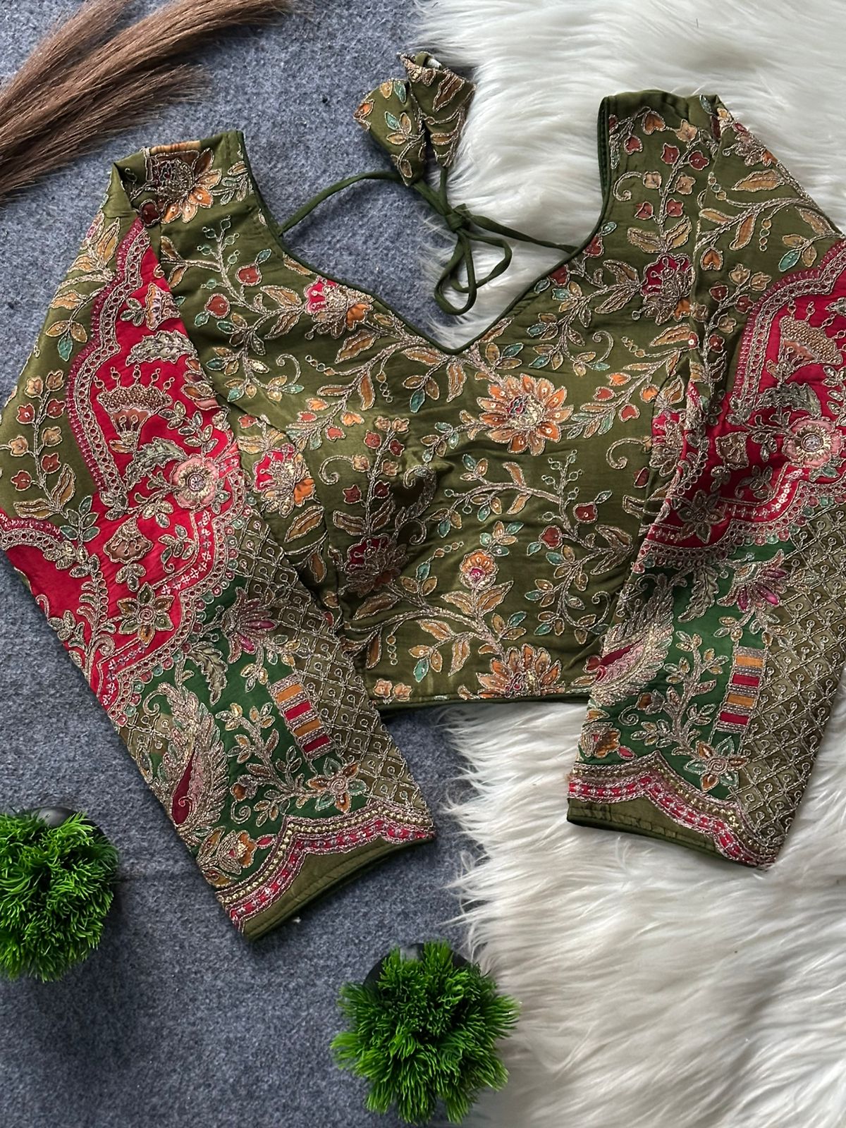 Premium Embroidered Blouse Featuring Traditional Hand Embroidered Story Panels (8 Color)