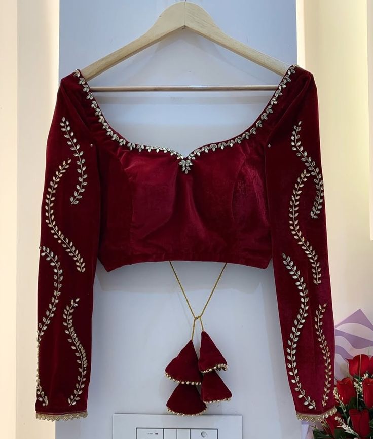 Marron Velvet Sleeve Designer Blouse