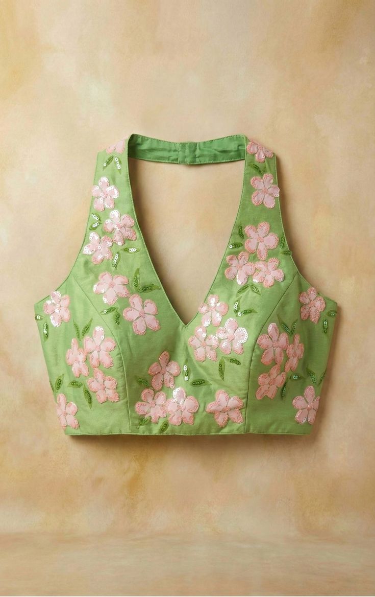 Blooming Garden Halter Blouse in Pastel Green