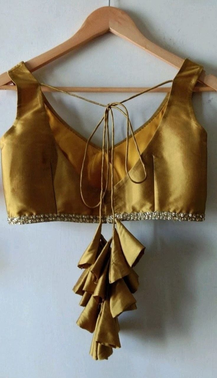 Mustard Gold Satin Designer Blouse with Tie-Up Back