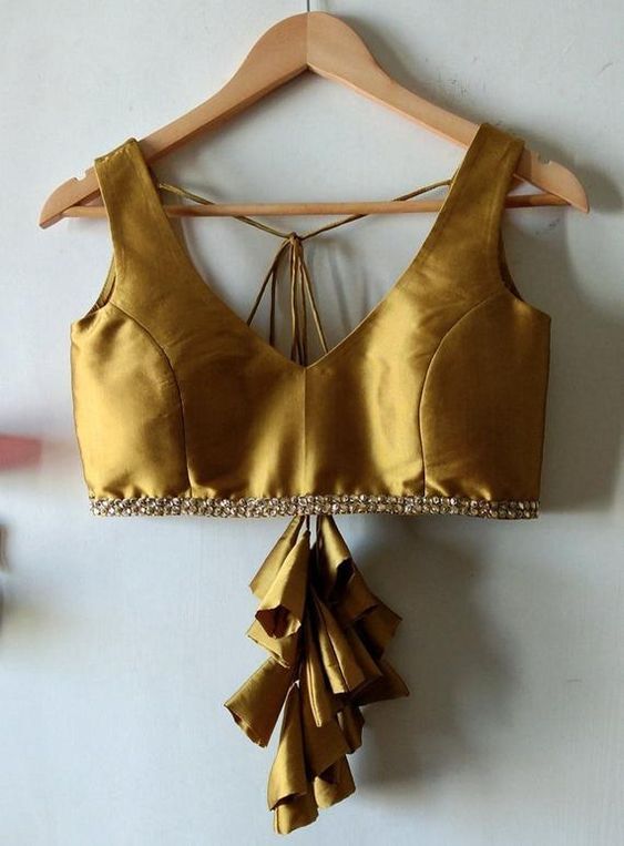Mustard Gold Satin Designer Blouse with Tie-Up Back