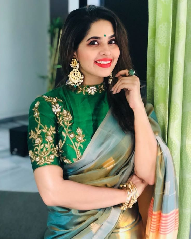 Dark Green Collar Neck Embroidered Cotton Blouse