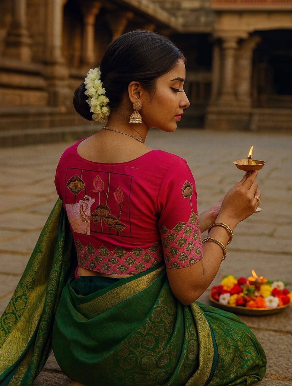 Traditional Cow Print Pink Paithani Border Blouse