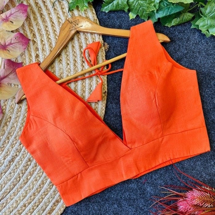 Cotton Designer Blouse with Deep V-Neck Back (5 Color)