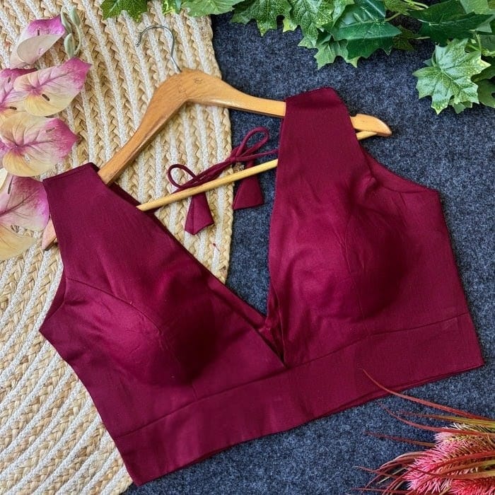 Cotton Designer Blouse with Deep V-Neck Back (5 Color)