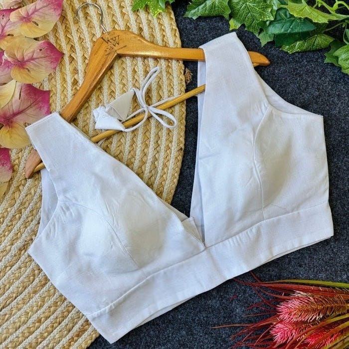 Cotton Designer Blouse with Deep V-Neck Back (5 Color)