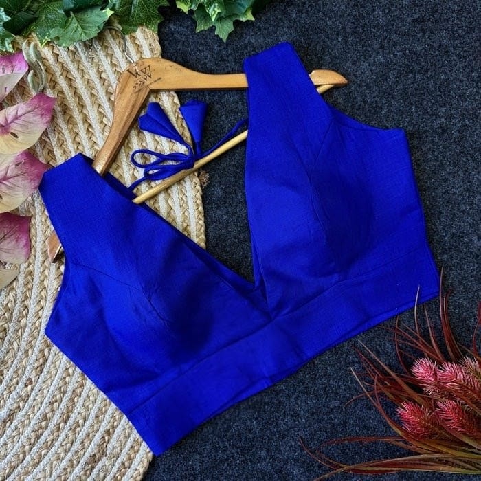 Cotton Designer Blouse with Deep V-Neck Back (5 Color)