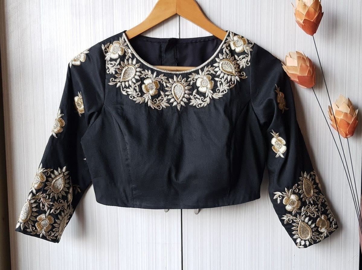 Black Heavy Embroidered Designer Blouse