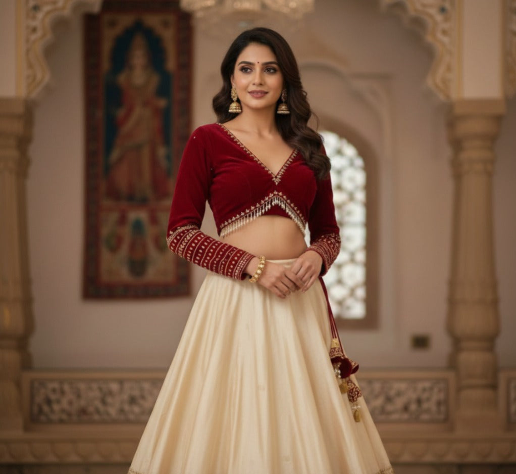 Hot Maroon Designer V-Neck Saree Blouse