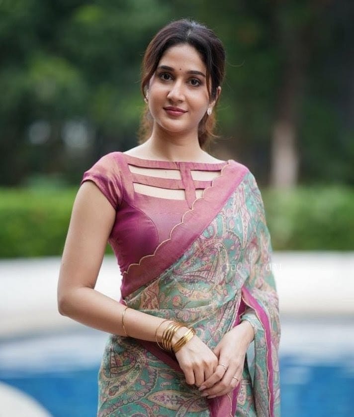 Mauve Designer Blouse with Stylish Cut-Out Neck Pattern