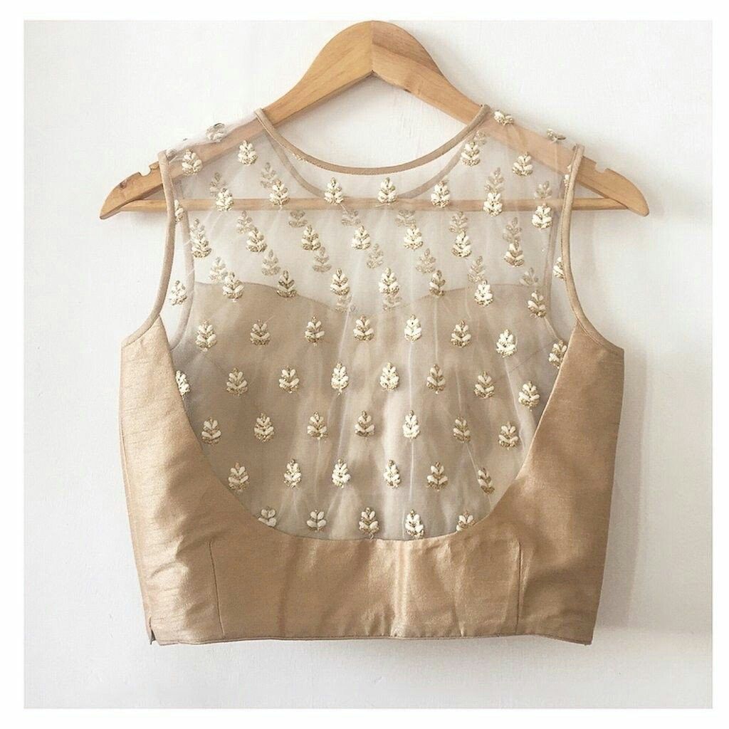 Beige Color Cotton Flower Print Hand Work Blouse