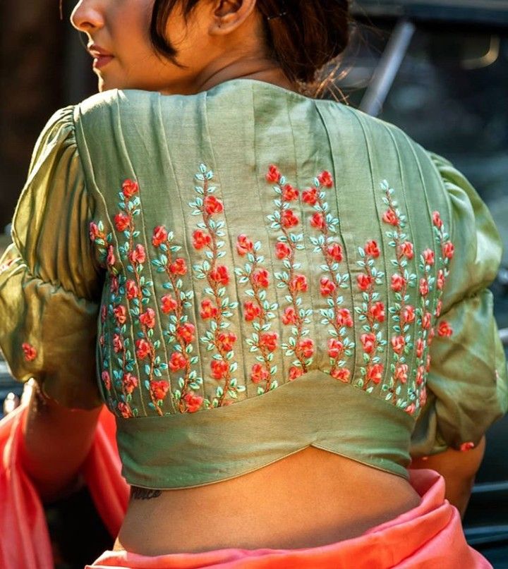 Mint Green Back Embroidered Heavy Blouse