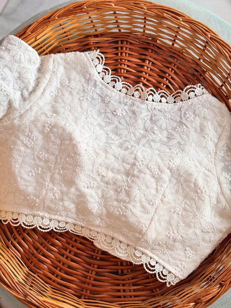 White Georgette Chikankari Blouse: Hand Embroidered